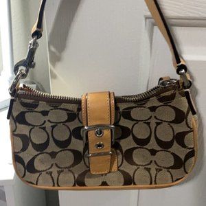 Coach Signature Khaki/Tan Buckle Small Hobo